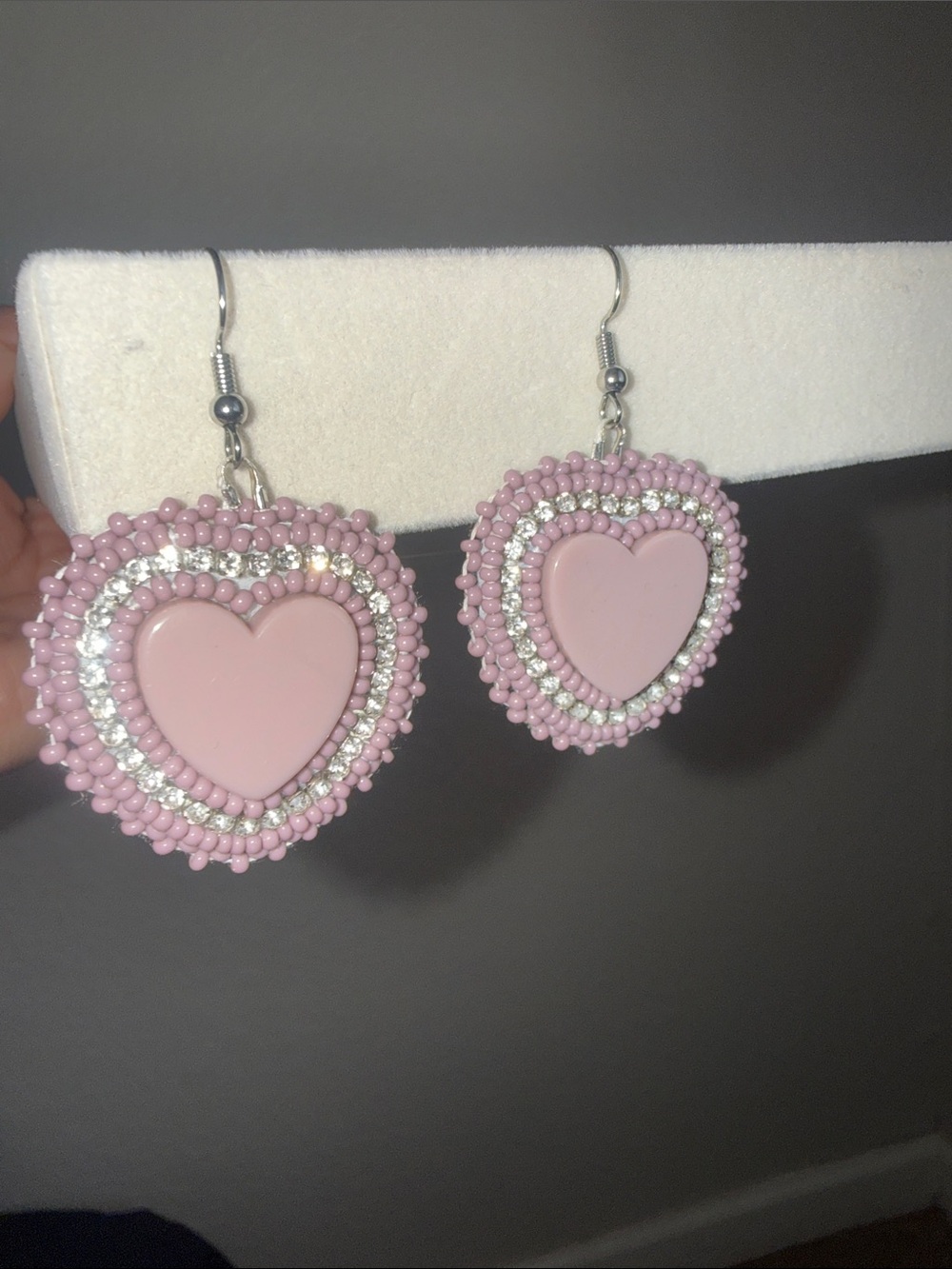 Purple Handmade Heart Beaded Drop Earrings